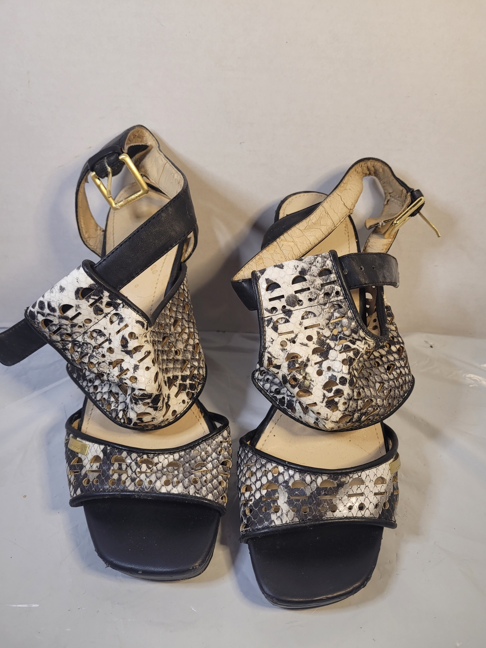 Calvin Klein Vallin Snake Black and white Heel Sandals Size 9 M